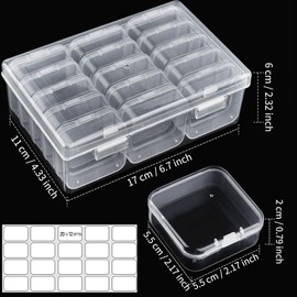 16 pieces small storage boxes (5.5 x 5.5 x 2 cm), mini storage box made of clear plastic with hinged lid for small items, beads, rings, earrings, screws