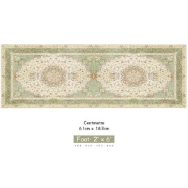 YesRug Hallway Runner Rug 2x6, Green Rugs Boho Washable Rug for Hallways Entryway Kitchen Bedroom, Vintage Floral Distressed Floor Carpets