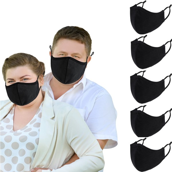 Paquete de 5 protectores faciales extragrandes de 3 capas para cara grande con bucles ajustables para las orejas, reutilizables y lavables, unisex, a prueba de polvo, para mujeres y hombres (talla XL / XL)