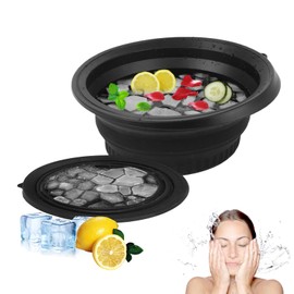 Face Bowl for Ice with Built-in Icetray,Portable Foldable Silicone Face Ice Bath Bowl,Ice Bath Facial Plunge Bowl for Skin Tightening & Acne Relief,Black