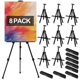 AROIC 8 Pack Painting Display Easel Stand Portable Adjustable Metal Tripod Artist Canvases Height from20to66Inch Extra Sturdy forTable-Top/Floor Painting, Drawingand Displaying,Black with8Storage Bag