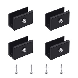 UFURMATE Glass Clamp, 4 Pieces Aluminum Alloy Glass Clamps, Adjustable Glass Shelf Brackets, Wall Mounted Black Glass Holder, Glass Clamp Clamp Fixing for 6-8mm Thick Glass and Acrylic Glass