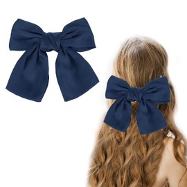 FEXPDL Navy Hair Bow Bow Hair Clip Hair Bows for Women Satin Vintage Solid Color Bowknot Soft Satin Silky Hair Bows for Women Girls Simple Hair Fastener Accessories (Blue)