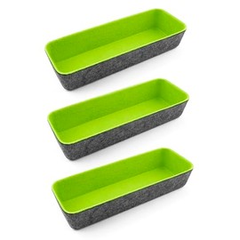 Three by Three Seattle Felt·Like·It! 10.5 x 3.5 Inch Felt Storage Bin for Office, Craft Room, Classroom, Living Room, Bedroom Storage, 3 Pack (Spring Green)