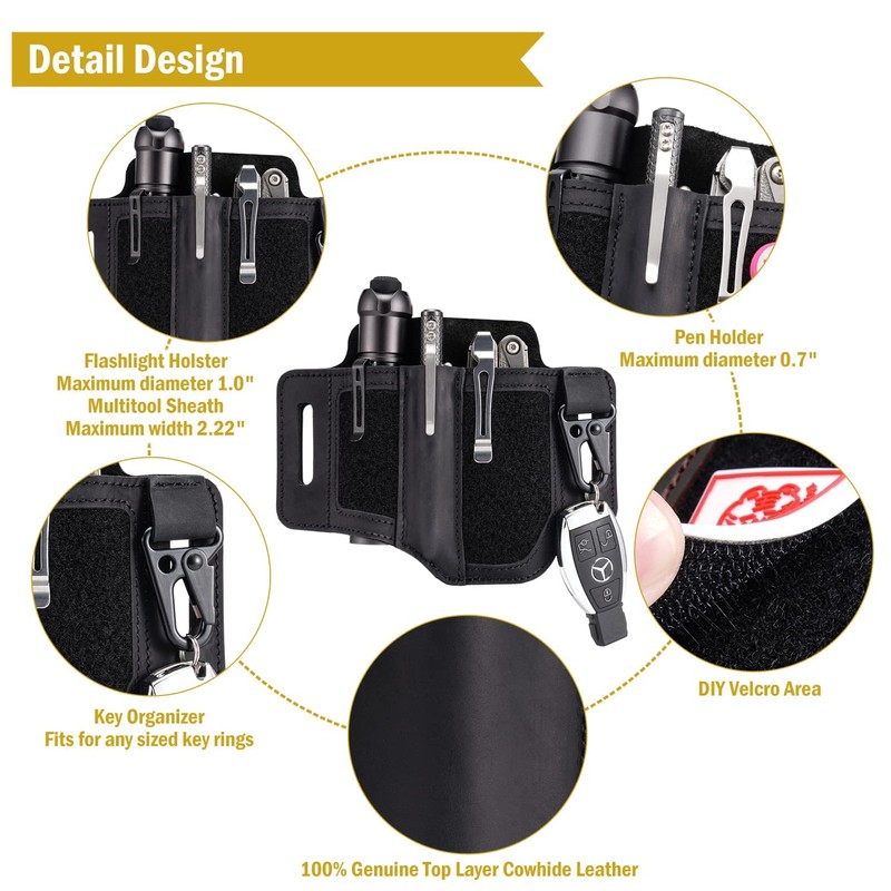 VIPERADE PL3 EDC Leather Sheath for Belt,Multitool Sheath with Velcro
