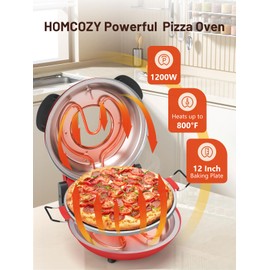 HomCozy Electric Pizza Oven Indoor with Glazed Ceramic Stone, 12-Inch Portable Countertop Pizza Maker with Adjustable Timer, 1200W Heat up to 800°F Pizza Maker with Viewing Window for Home DIY Pizza