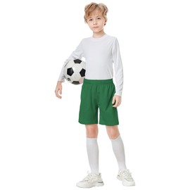 QBK - Pantalones cortos deportivos para niños y niñas, para deportes de baloncesto y fútbol, Verde, 12 Años