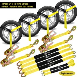 TREKASSY 4 Axle Strap Car Wheel Net Ratchet Tie Down Straps Hooks Heavy Duty for Trailer