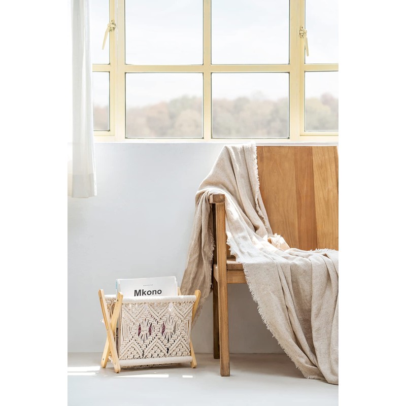 Mkono Macrame Magazine Rack Boho Storage Holder Standing Basket for