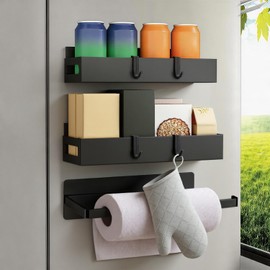 RAMSPIT Estante Organizador Magnético, 7 Piezas Especieros Para Cocina, Organizador De Especias Con Soporte De Papel y 4 Ganchos, Gran Capacidad De...