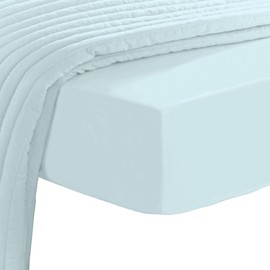 Pizuna 800 Thread Count Cotton Fitted Sheet, Baby Blue, 150 x 200 cm, 100% Long Staple Cotton Fitted Sheet, Mako Satin Fabric Bed Sheet, Ideal for Mattress Sizes 135 x 200, 140 x 200 and 145 x 200 cm