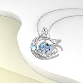 YAFEINI Peace Sign Necklace Sterling Silver Moon Vintage Celtic Necklace Jewellery Gifts for Women Girls Mother Daughter Girlfriend Wife Sisters, Sterling Silver