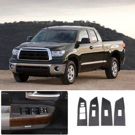 HIRUFAIT 4PCS Car Door Window Lift Switch Panel Frame Sticker Trim for Toyota Tundra 2007-2013 Accessories, Real Carbon Fiber Automotive Window Glass Lift Button Panel Cover