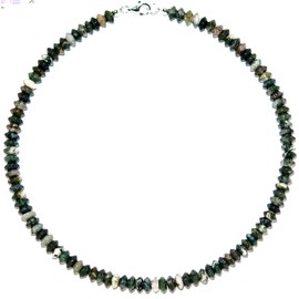 Agate Jewellery (Necklace) Moss Agate Necklace Moss Agate Lenses Size Approx. 10 mm Clasp 925 Sterling Silver Model Number 5023, Gemstone, Agate
