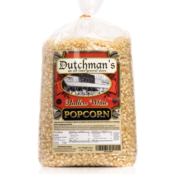 Dutchman's White Popcorn: Medium Popcorn Kernels for Popping in Microwave, Stovetop - Non GMO and Gluten Free Gourmet Popping Corn - 4 Pound Refill Bag