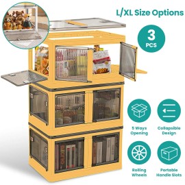4-Door Foldable Storage Bins with Lock and Wheels 3-Piece Stackable Closet Organizer Containers Foldable Storage Bins with Lidcolor: Green Color, size: Size L