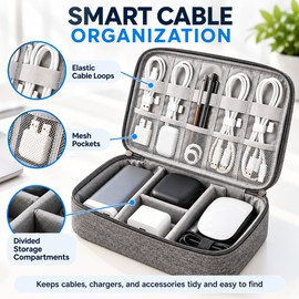 Travel Electronics Organizer Bag for Cables and Chargers – Waterproof Oxford Storage Case for Work, School and Trips