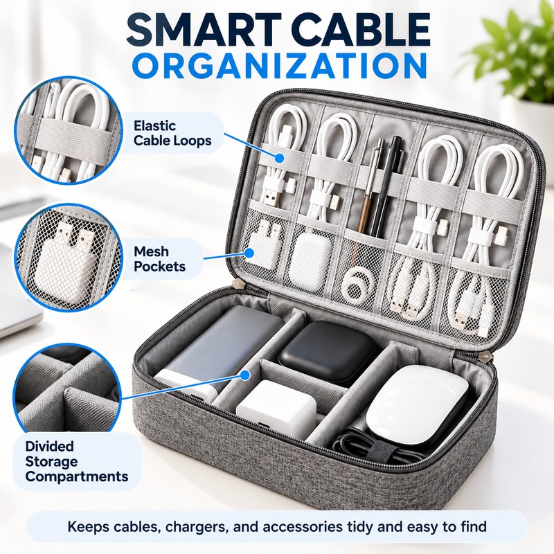 Travel Electronics Organizer Bag for Cables and Chargers – Waterproof