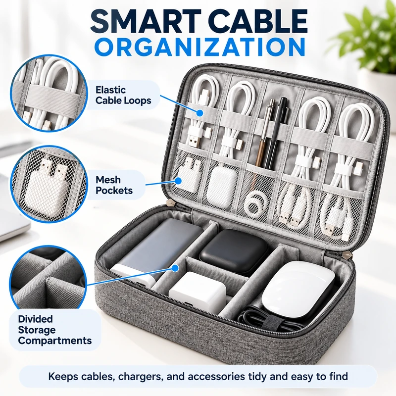 Travel Electronics Organizer Bag for Cables and Chargers – Waterproof