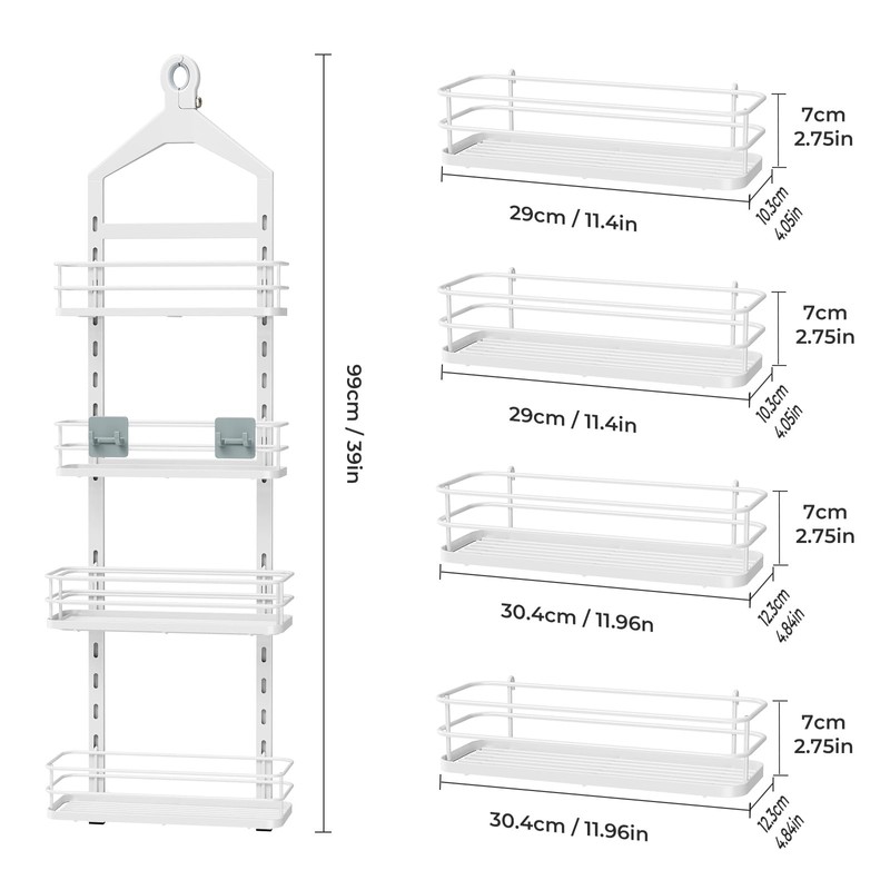 ODesign 4 Tier Height-Adjustable Shower Caddy Hanging Anti-Swing-Over The Shower