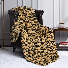 HOMORE Fluffy Leopard Blanket, Plush Cheetah Print Throw Blankets Soft Faux Fur Bed Throw for Decorative Couch Chair Sofa, Washable and Lightweight, 60" x 80" Khaki