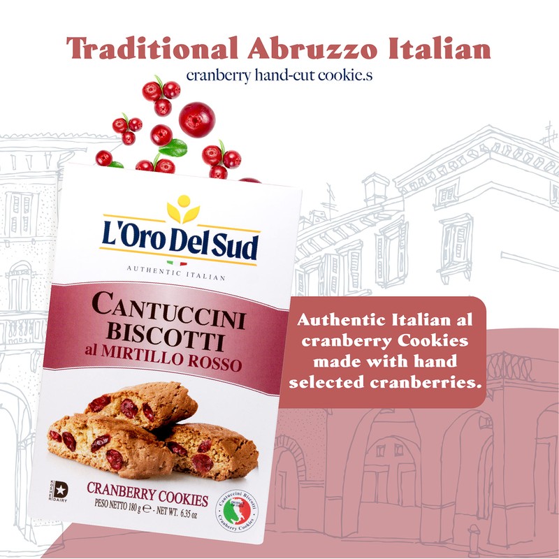 L'Oro Del Sud Cranberry Biscotti, Cantuccini d'Abruzzo, Italian Cookies Madewith