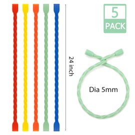 Gesipor 5 PCS 24-Inch Silicone Cable Ties - Reusable Twist Ties Bendable Steel-Core Rubber Cable Ties for Bundling and Holding, All Purpose Cord Tie for Indoor and Outdoor (5 Colors)