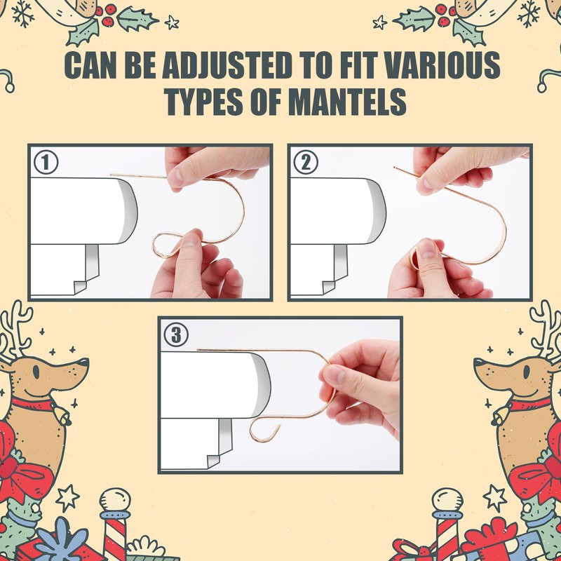 PEUTIER 4pcs Christmas Stocking Holders for Fireplace, Adjustable Mantle Anti-Slip