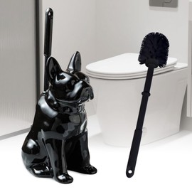 Toilet Brush Holder Set for Bathroom Cute Dog Base Solidly Toilet Bowl Brush Holder and Decorative Bathroom Ceramic Cleaning Kit with Brush and Holder (Black)