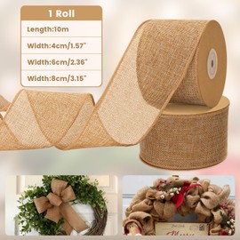 jijAcraft Jute Ribbon 8 cm Wide, 10 m Burlap Vintage Gift Ribbon with Wire, Wired Hessian Decorative Ribbon for Crafts, Bow Knot, Wedding Decoration, Autumn Wreath, Christmas Decoration