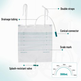 Urinary Drainage Bags, 3000mL (Pack of 10): Large-Capacity Urine Collection Bags with 13" Silicone Tube, Adjustable Lanyard & One-Hand Slide Tap, Ideal for Wheelchair and Night Use