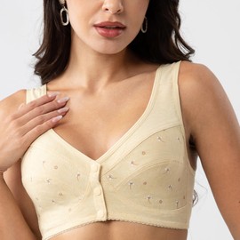 Numgug Daisy Bras for Older Women Front Closure, Comfort Breathable No Underwire Daisy Bra for Seniors 38 Beige