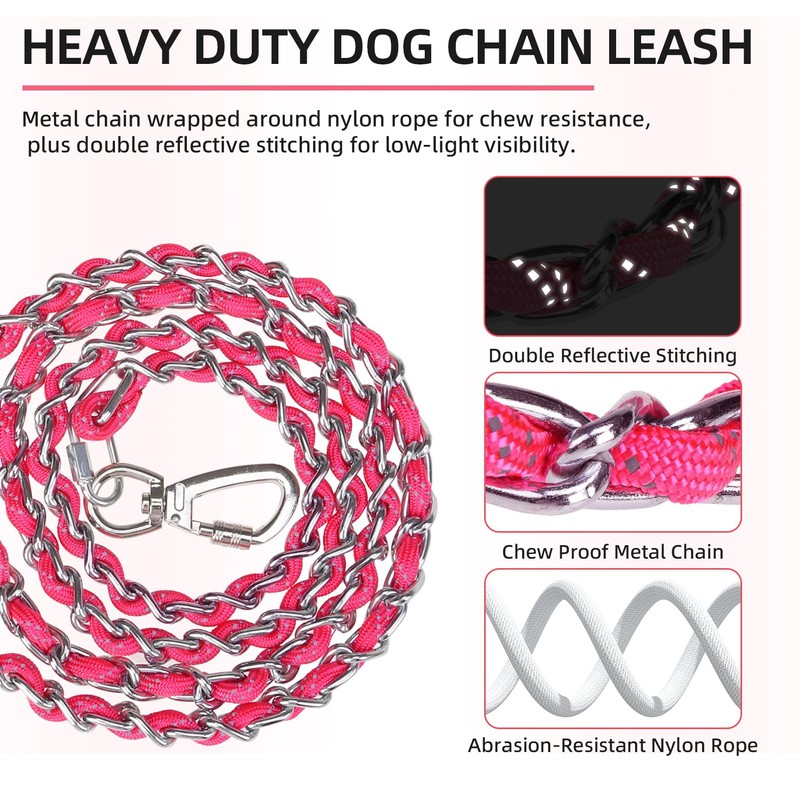 PUPTECK Chain Dog Leash Chew Proof, 2-in-1 Reflective with Soft