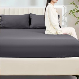 My Home Store Fitted Sheet 100% Egyptian Cotton 300TC Hotel Quality 30 cm Fitted Bedsheets (Charcoal, King)
