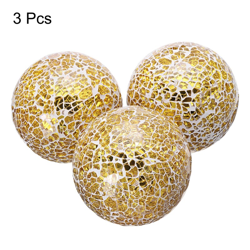 Sourcing Map 3Pcs Decorative Glass Balls, 8cm Gold Tone Mosaic