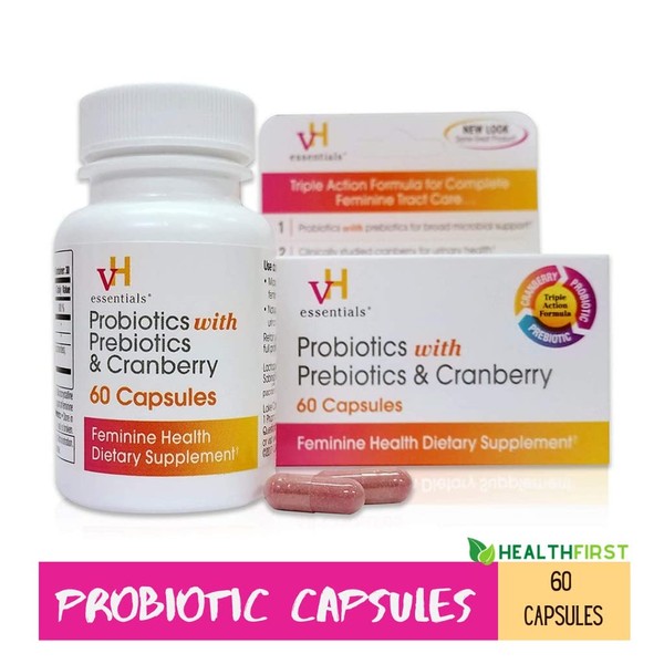 vH essentials Probiotics with Prebiotics and Cranberry Feminine Health Supplement, 60 Capsules (Pack of 5)