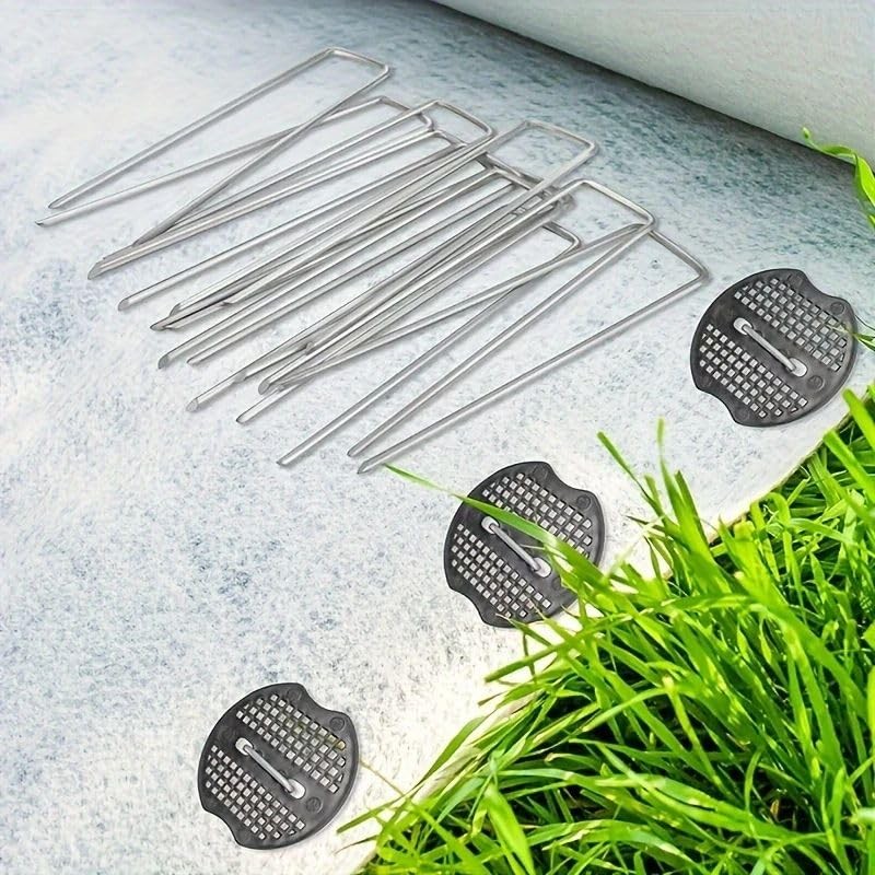 50Pcs Garden Stakes Staples + 50Pcs Gasket, 6 Inch Lawn