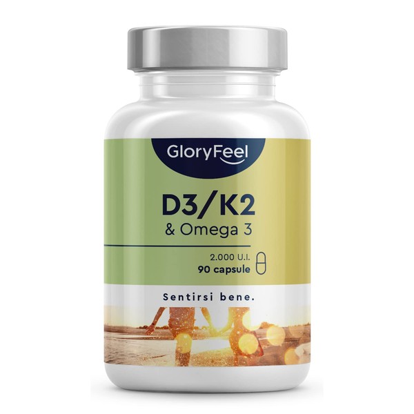 Vitamin D3 + K2 + Omega 3. 90 Softgel Capsules (3 Months), 2000 IU Vitamin D, 100 µg Vitamin K, 1000mg Fish Oil 400mg EPA and 300mg DHA, Vit D3 Cholecalciferol + Vit K2 MK7 99% + Fish Fish Oil