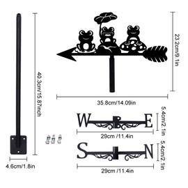 SUPERDANT Three Frogs Weather Vane for Roof Mount Metal Weathervane Lotus Leaf Mushroom Wind Vanes for Outside Roof Decor Black Wind Decorative Signs for Farmhouse Yard Farm Sheds Garden Decoration