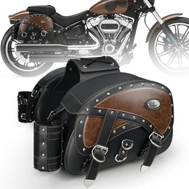 Motorcycle Saddlebags Leather, 35L Large Capacity Throw Over Saddle Bags Motorcycle Side Luggage Bags with Cup Holders, Compatible with Sportster Softail Dyna Shadow Road King Universal, 2PCS
