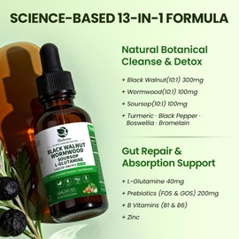 Lukaree (2 Pack) Wormwood Black Walnut Soursop Cleanse for Humans – with L-Glutamine Prebiotics & Zinc for Gut Health & Digestive Comfort – Mood, Immune & Energy Support – Vegan Gluten-Free