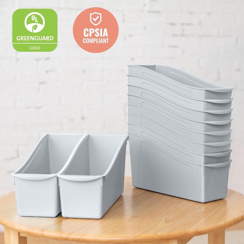 ECR4Kids Linking Book Bin, Interlocking Storage, Light Grey, 10-Piece