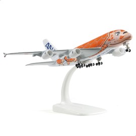 QIYUMOKE 1/300 ANA A380 Orange Turtle Design Metal Die Cast Aircraft Model A380 Model Aircraft (7 Inch) with Display Stand, Can Be Used as Airplane Gift or Collection - JA383A
