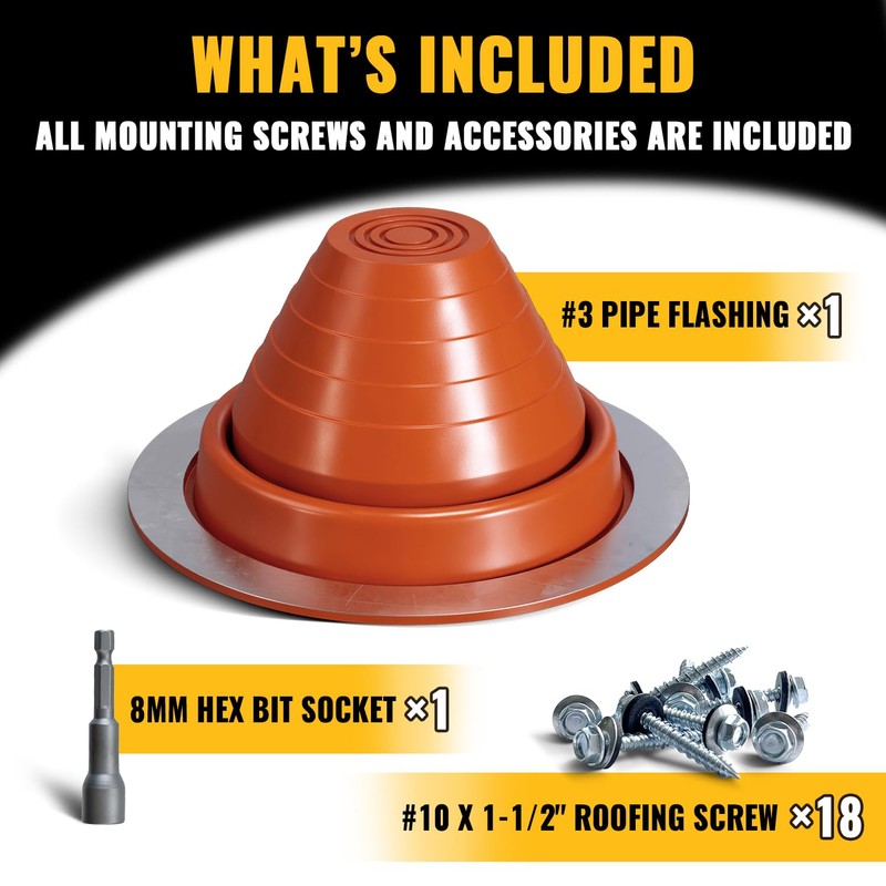 VIVIDA #3 Silicone Metal Roof Pipe Flashing Boot, High Temp