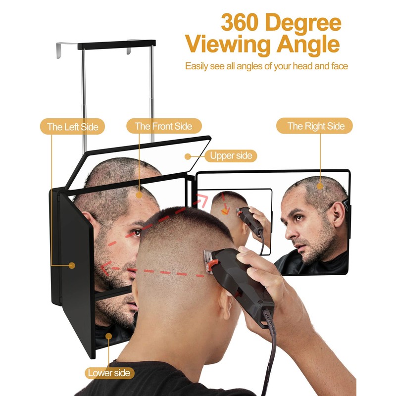 5 Way 360 Barber Mirror with Light for Self Hair