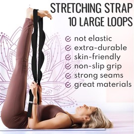 [NEW 2024] TECEUM Stretching Strap for Yoga & Physical Therapy – 10 Loops – Non-elastic Leg Stretch Straps for Stretching, Exercising, Pilates, Post-injury Rehabilitation for All Levels – Men & Women