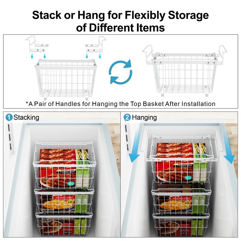 iSPECLE Freezer Organizer Bins - 2 Pcs Hanging Baskets for