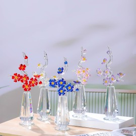 Blue Cherry Blossom Crystal Flowers with Stems - Glass Flowers with Vases Japanese Cherry Gifts Decor for Wife Girlfriend Women - Crystal Collectible Home Table Decor ​for Valentines Wedding Gifts