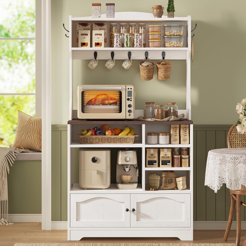 Bakers Rack with Storage and Power Outlet, 31.5 inch Farmhouse