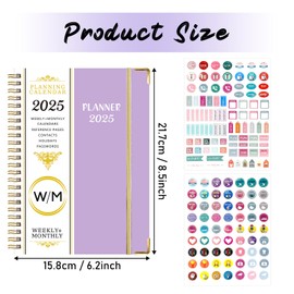 MOFELON Diary 2025-2025 Diary A5 Week to View, Jan 2025 - Dec 2025, Weekly & Monthly Planner, Academic Diary 2025 with Twin-wire Binding, Hard Cover, 21.5 x 15.5 x 1.5cm-Purple
